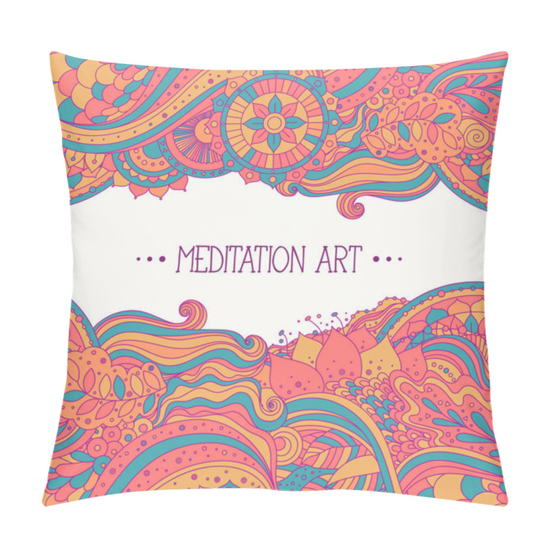 Personality  Ethnic Boho Pattern With Floral Details, Waves And Mandalas, Red, Orange And Blue Colored, Vector Colorful Art, Can Be Used For Greeting Card, Invitation, Book Cover. Pillow Covers