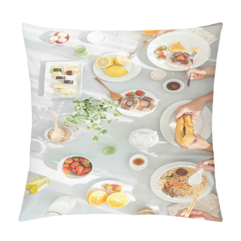 Personality  Fresh Food On Breakfast Table, View From Above Pillow Covers