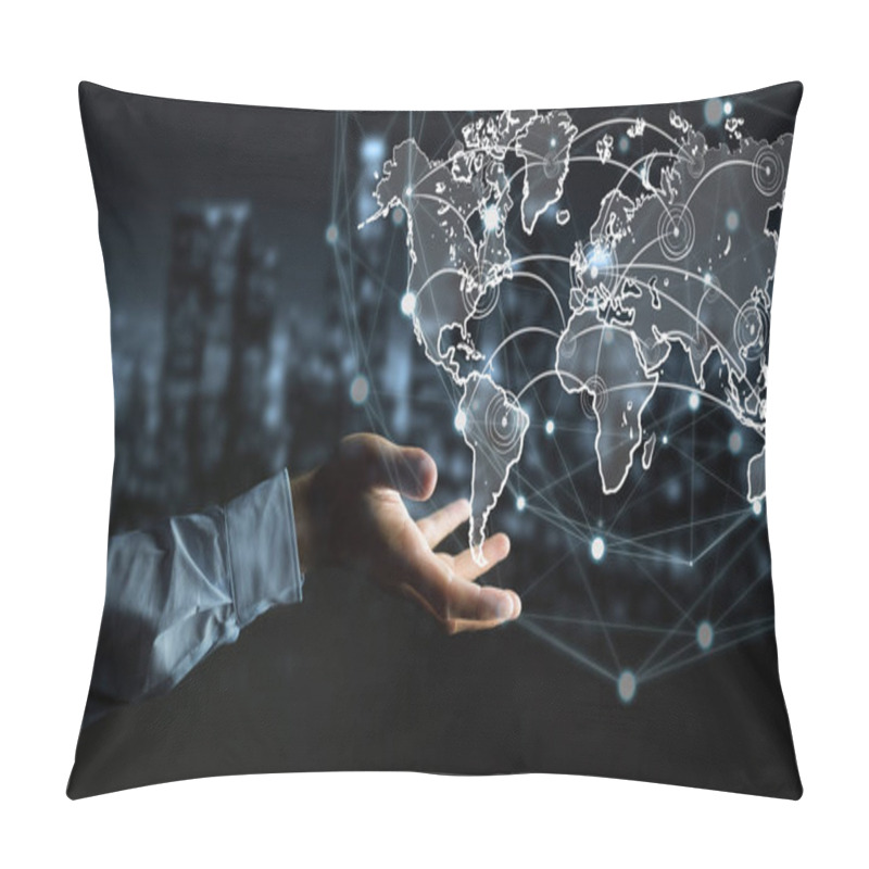 Personality  Businessman Holding World Connection Sketch Pillow Covers