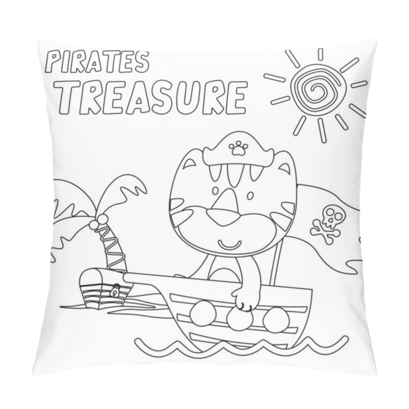 Personality  Vector Illustration Of Funny Tiger Pirate, Childish Design For Kids Activity Colouring Book Or Page. Pillow Covers