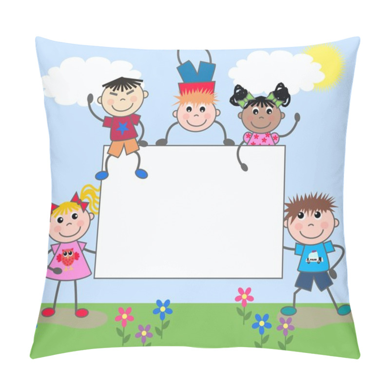 Personality  Mixed Ethnic Children With A Placard Pillow Covers