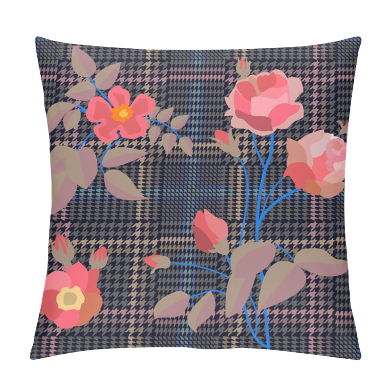 Personality  Elegant Checkered  Print With Embroidered Roses.  Pillow Covers