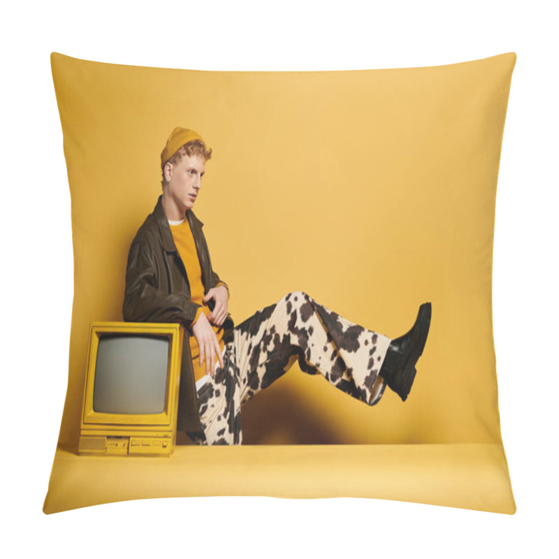 Personality  A Young Redhead Man Models A Fashionable Winter Outfit With A Playful Twist In A Studio. Pillow Covers