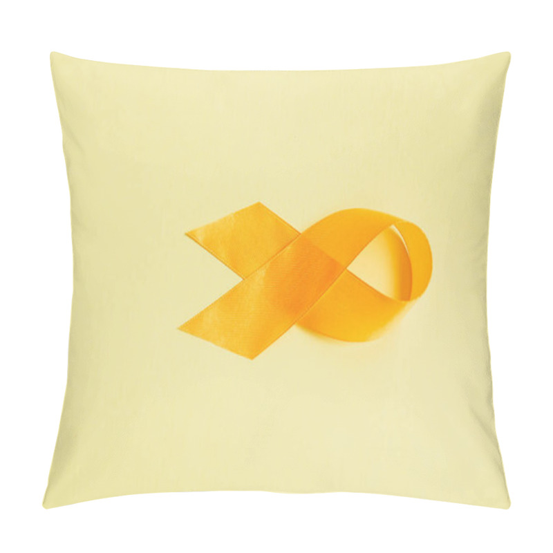 Personality  Top View Of Yellow Awareness Ribbon On Yellow Background, Suicide Prevention Concept Pillow Covers