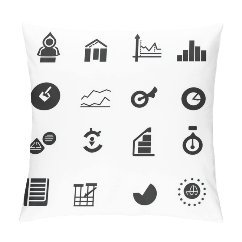 Personality  A Collection Of Black Icons Representing Data Analysis And Business Metrics. Pillow Covers