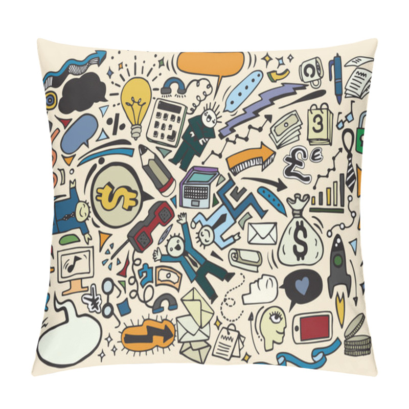 Personality  Business Idea Doodles Icons Set. Vector Illustration. Pillow Covers