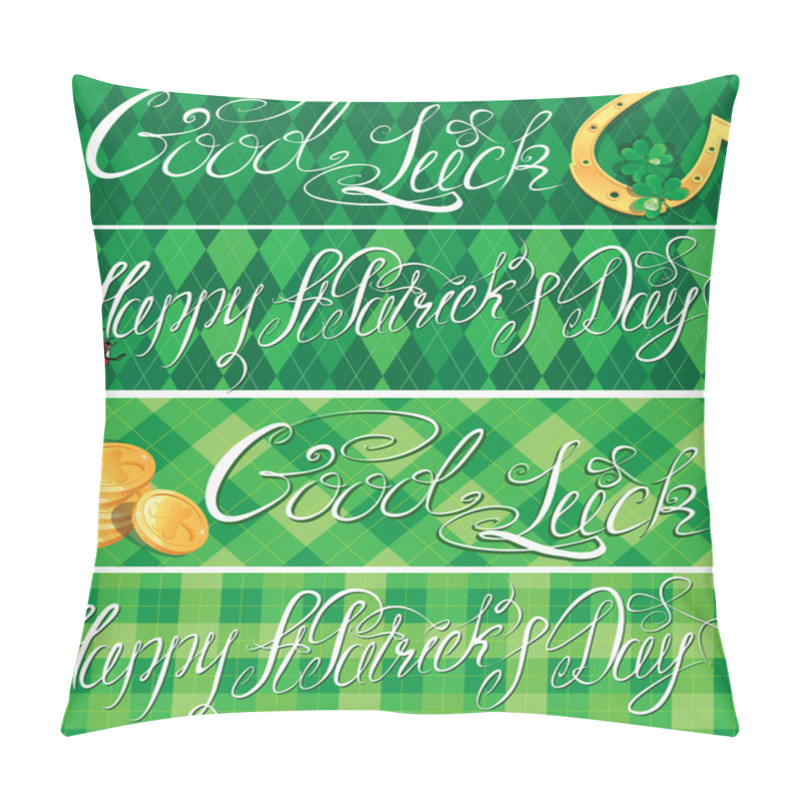 Personality  Set Of 4 Horizontal Banners With Calligraphic Words Happy St. Pa Pillow Covers