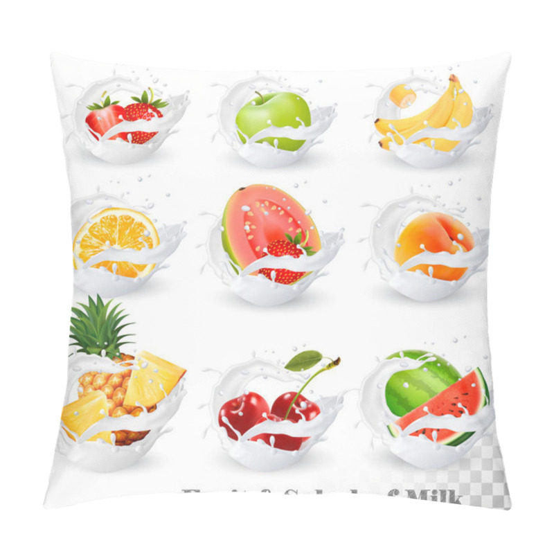 Personality  Big Collection Of Fruit In A Milk Splash. Pineapple, Cherry, Ban Pillow Covers