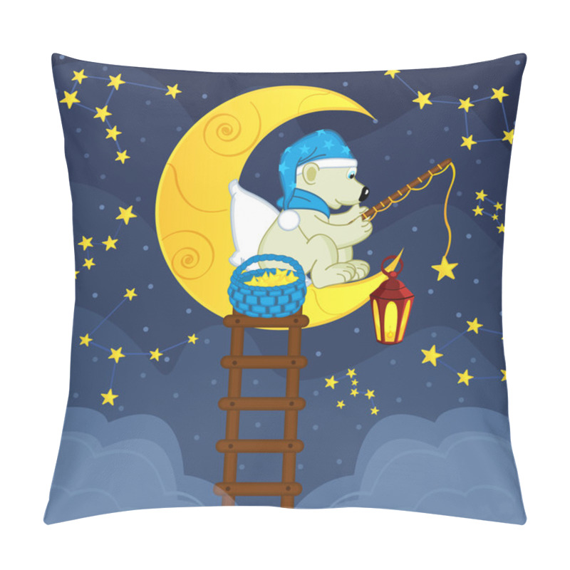 Personality  Polar Bear On The Moon Catches The Bait Stars Pillow Covers