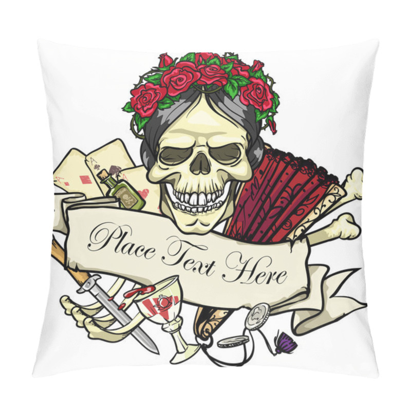 Personality  Day Of The Dead, Skull And Bones In Roses Pillow Covers