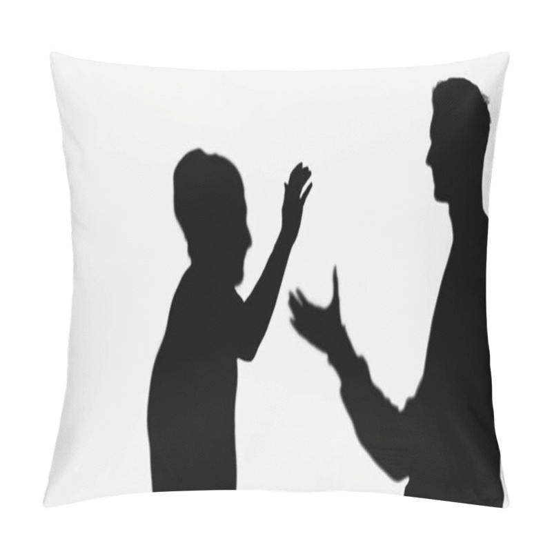 Personality  Black Silhouettes Of Friends Greeting Each Other While Meeting Isolated On White Pillow Covers