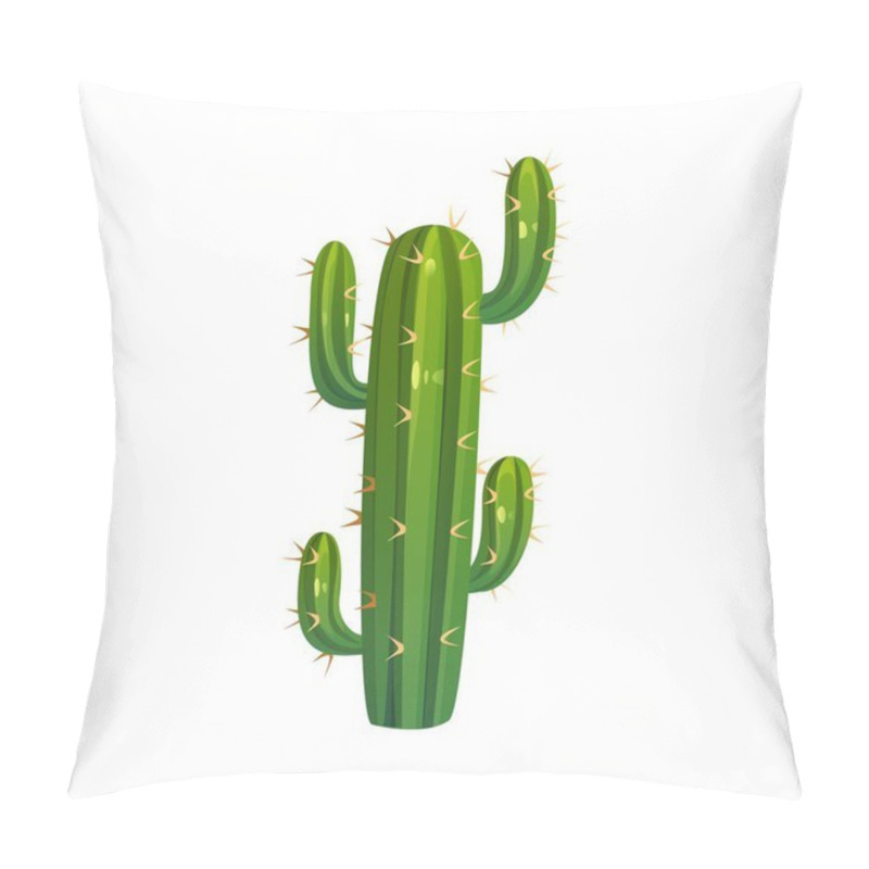 Personality  Cartoon Saguaro Cactus With Prominent Spikes. Isolated Vector Tall, Green, Desert Succulent Plant With Thick Green Arms And Spines, Symbol Of Mexican Culture, Resilience, Travel And Western Nature Pillow Covers