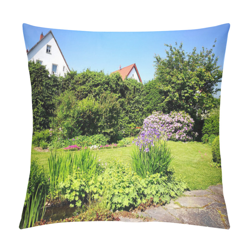 Personality  The Beautiful Garden Covered In Greens And Blossomed Flowers Under The Blue Sky Pillow Covers