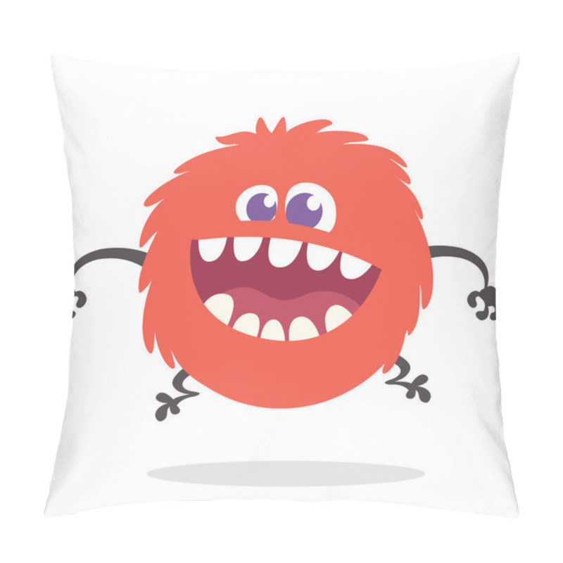 Personality  Cartoon Happy Monster With Big Mouth Laughing . Vector Illustration Of Red Monster Character. Halloween Design Pillow Covers