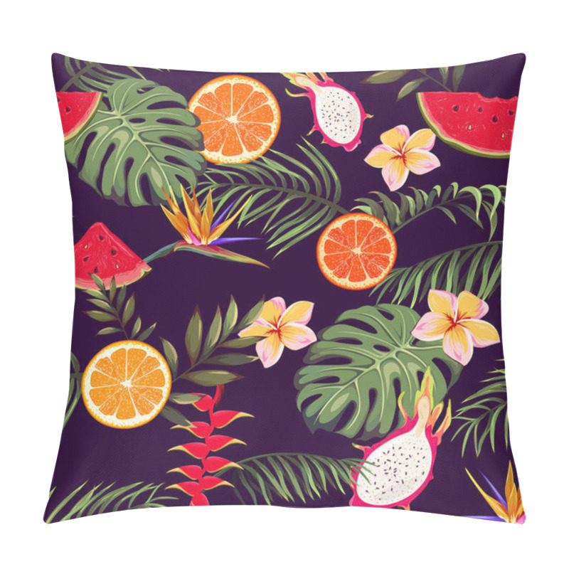 Personality  Seamless Pattern With Exotic Flowers, Fruits And Palm Leaves Pillow Covers