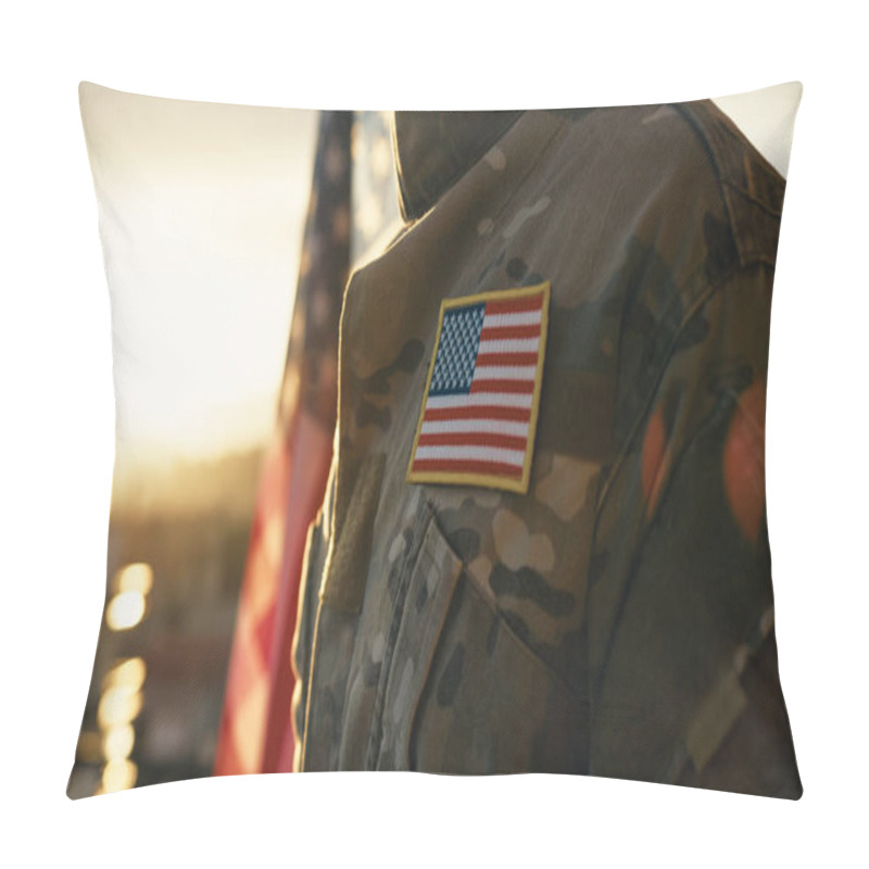 Personality  American Flag On Chest Of Military Man Praying For Memorial Day. Pillow Covers