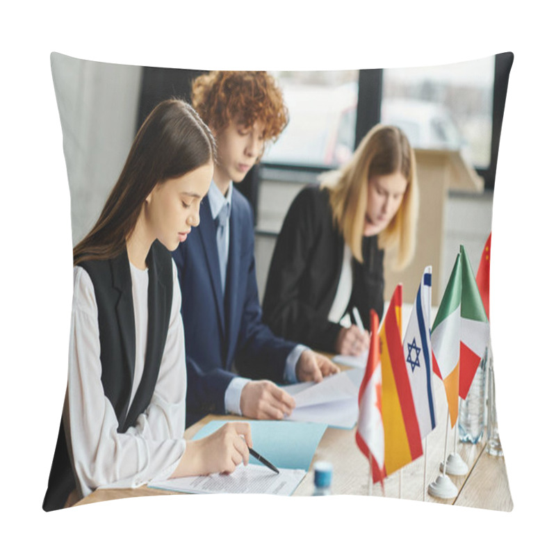 Personality  Teenagers Participate In A UN Model Session, Demonstrating Their Passion For Global Affairs. Pillow Covers