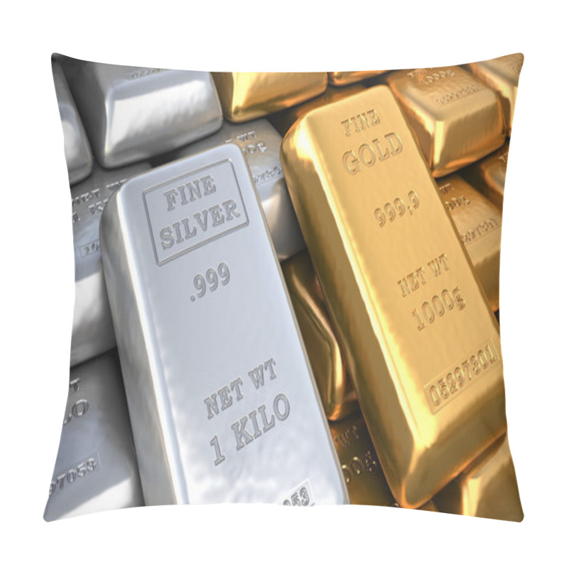 Personality  Silver Ingot And  Gold Bullion. Finance Illustration Pillow Covers