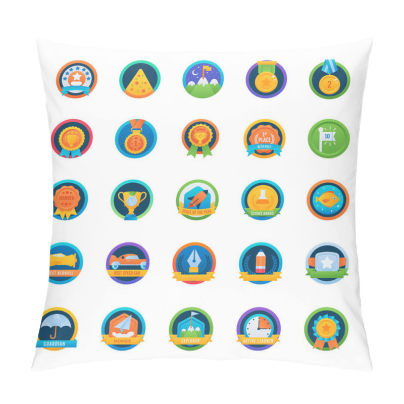 Personality  Badges Flat Rounded Icons Set Pillow Covers