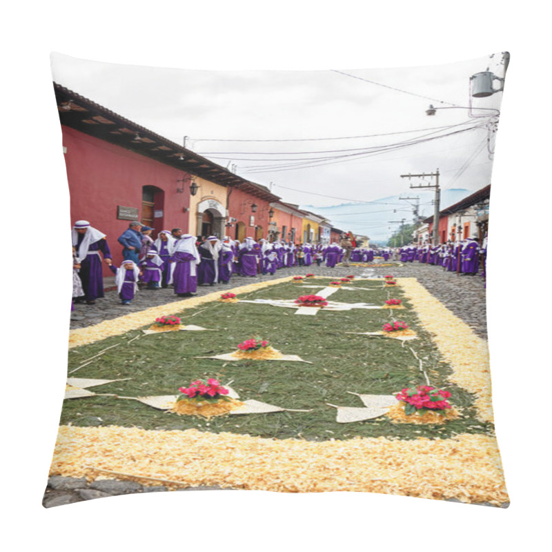 Personality  Sawdust Carpet For The Good Friday Procession During Holy Week In Antigua, Guatemala, Central America - 22nd Of April 2011 Pillow Covers