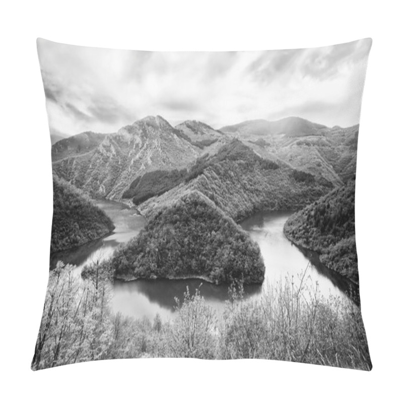 Personality  Bw River In Mountains  Pillow Covers