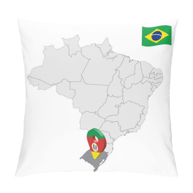 Personality  Location Of Rio Grande Do Sul On Map Brazil. 3d Rio Grande Do Sul Location Sign Similar To The Flag Of Sao Paulo. Quality Map  With Regions Of Brazil. Federal Republic Of Brazil. EPS10. Pillow Covers