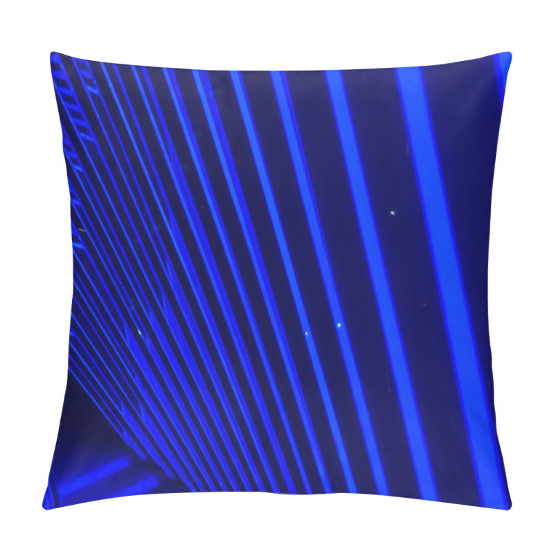 Personality  Abstract Blue Geometric Pattern With A Light Source From Above, Possibly Depicting An Illuminated Structure Or Space. A Pillow Covers