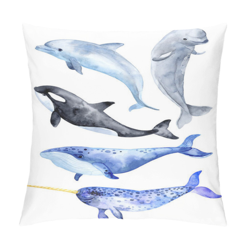 Personality  Sea Animals Isolated On White Background. Killer Whale, Blue Wha Pillow Covers