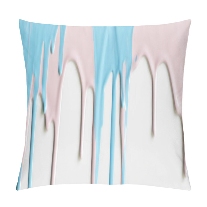 Personality  Panoramic Shot Of Flowing Paints On White Surface Pillow Covers