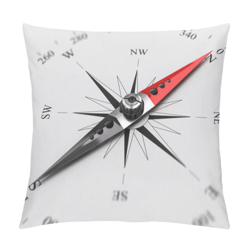 Personality  Concept Image Of A Modern Compass With Needle Pointing North Direction. 3d Illustration Pillow Covers