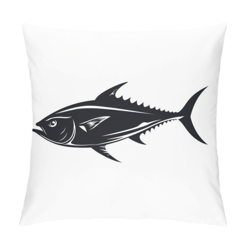 Personality  Stylized Black And White Illustration Of A Tuna Fish, Showcasing Intricate Details And Dynamic Lines. Pillow Covers