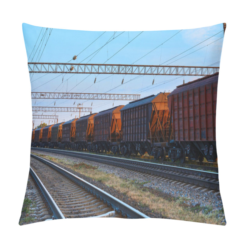 Personality  Railway And Rail Cars In A Beautiful Sunset, Dramatic Sky And Sunlight Pillow Covers