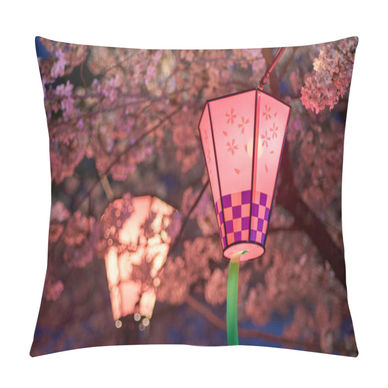 Personality  Decorative Electric Lanterns Hung In Osaka Castle Park For Night Viewing Of Sakura, Yozakura, During Cherry Blossom Season In Osaka, Japan Pillow Covers