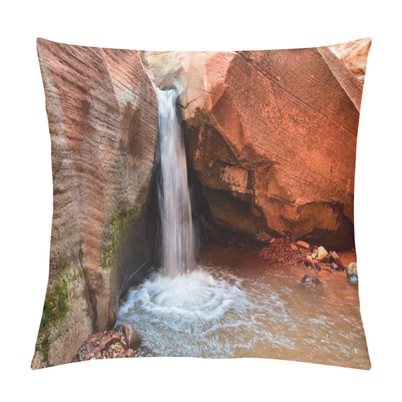 Personality  Kanarraville Falls, Views From Along The Hiking Trail Of Falls, Stream, River, Sandstone Cliff Formations Waterfall In Kanarra Creek Canyon By Zion National Park, Utah, USA. Pillow Covers