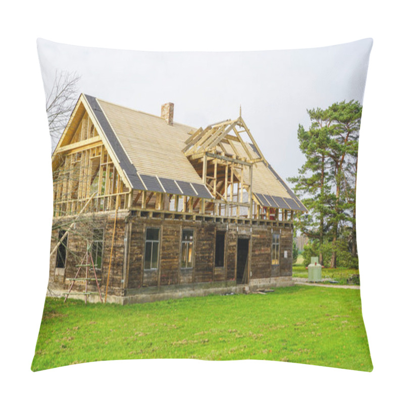 Personality  Reconstruction Of An Old Wooden House In A Rural Area Pillow Covers