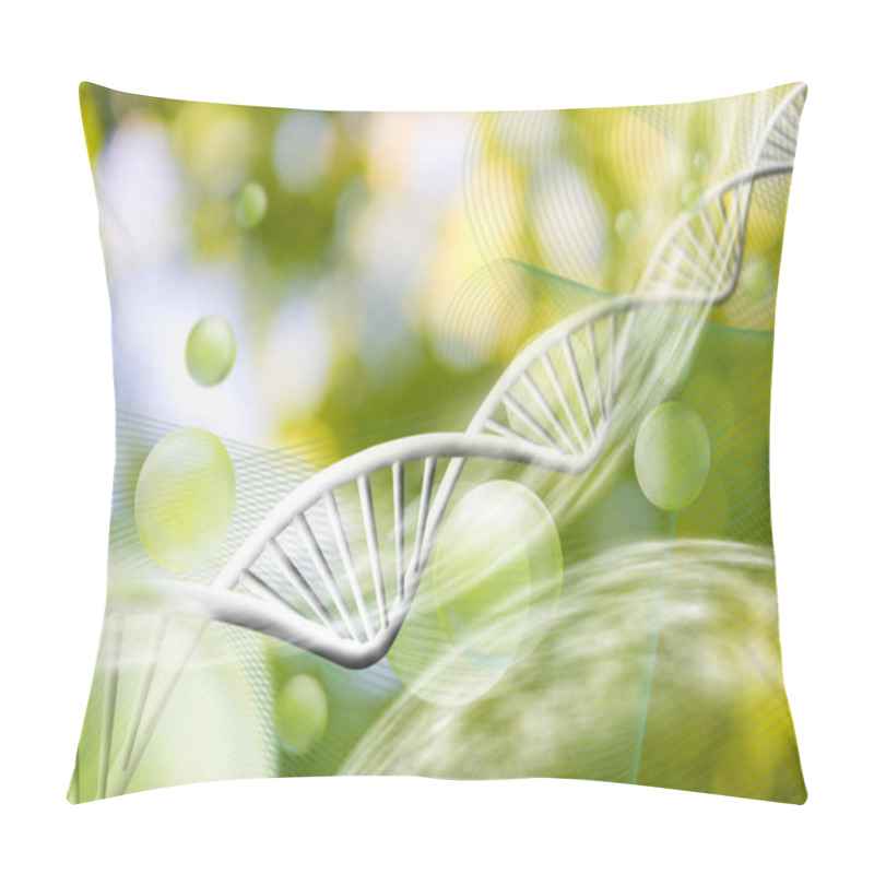 Personality  Image Of Molecular Structure And Chain Of Dna On A Green Background Close-up Pillow Covers