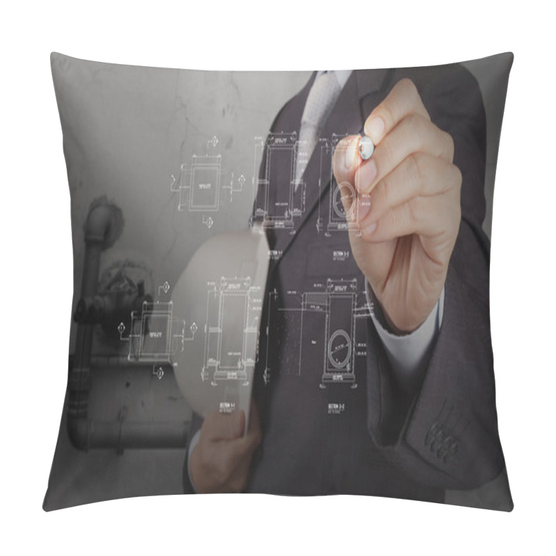 Personality  Engineer With The Piping Of An Industrial Waste Water Cleaning F Pillow Covers