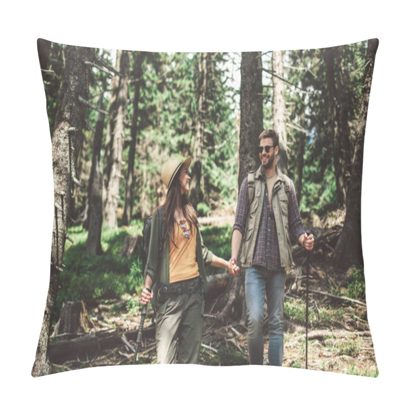 Personality  Two Traveler In Special Clothes Walking On Forest Pillow Covers