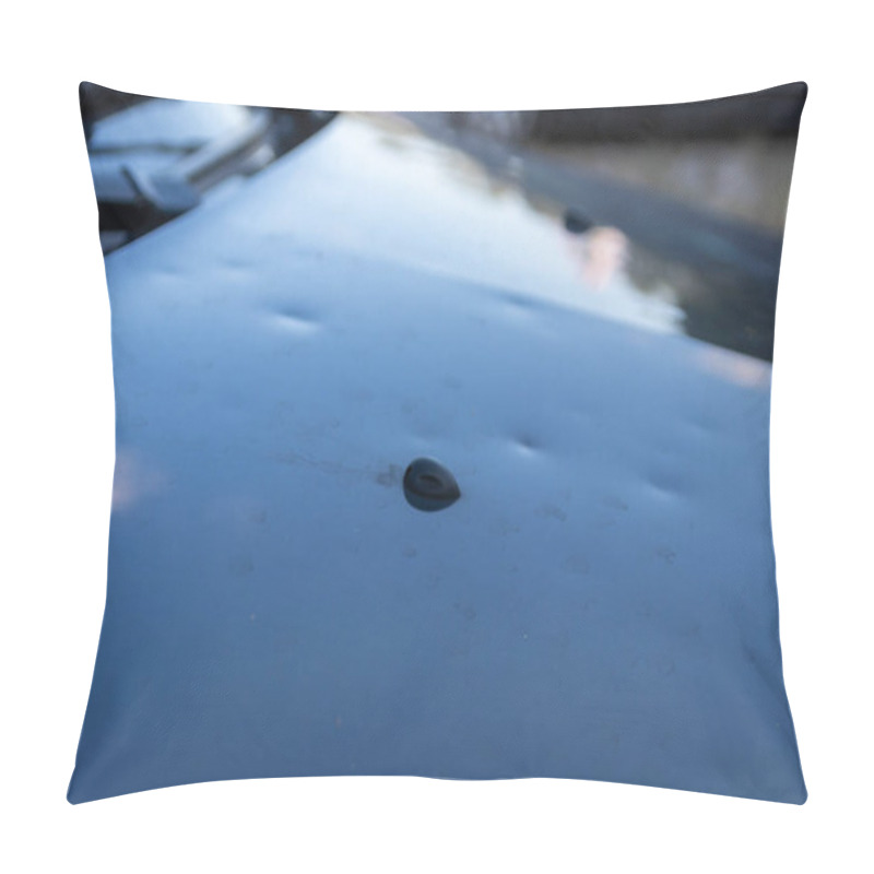 Personality  Car Engine Hood With Many Hail Damage Dents Show The Forces Of Nature And The Importance Of Car Insurance And A Replacement Value Insurance Against Stormy Weather And Storm Hazards Pillow Covers