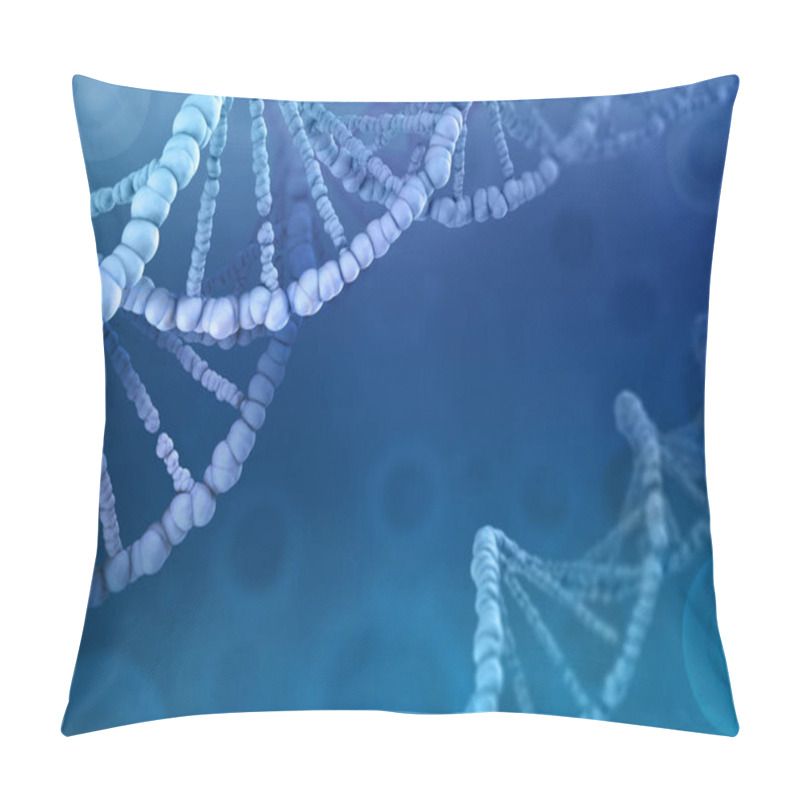 Personality  3D Illustration Of A DNA Molecule. Investigation Of Cellular Structure. Modern Digital Concept On A Blue Background Pillow Covers