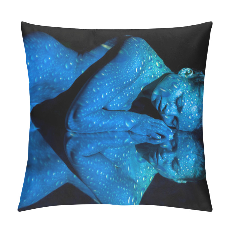 Personality  The  Body Of Woman With Blue Pattern And Its Reflection Pillow Covers