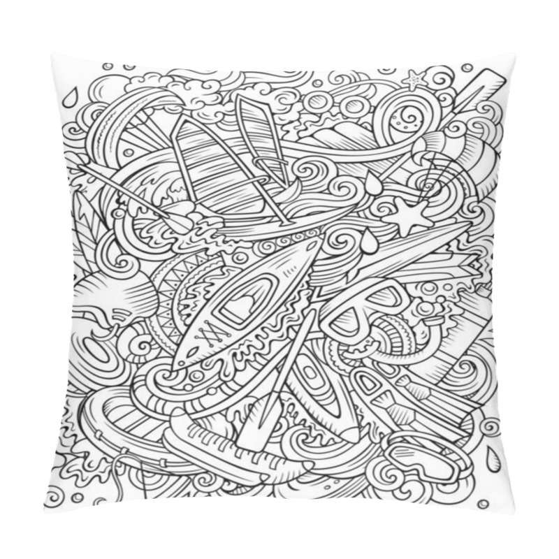 Personality  Water Sports Hand Drawn Raster Doodles Illustration. Pillow Covers