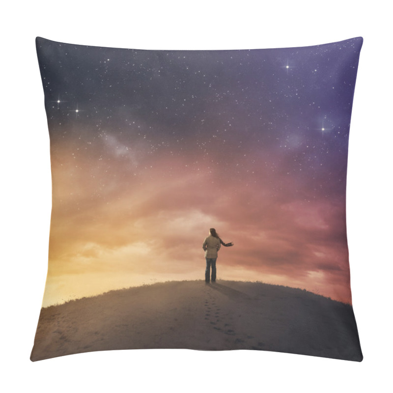 Personality  Woman Under Night Sky. Pillow Covers