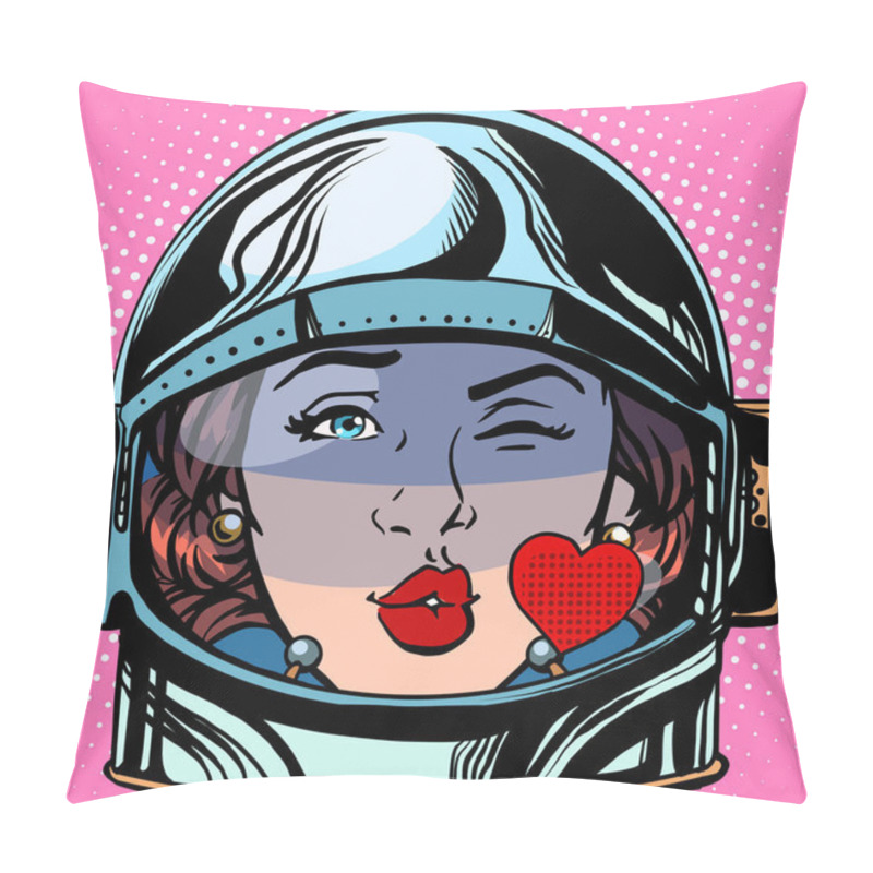 Personality  Emoticon Kiss Love Emoji Face Woman Astronaut Retro Pop Art Retro Style. Emotions Face. Vector Emoticon Pillow Covers