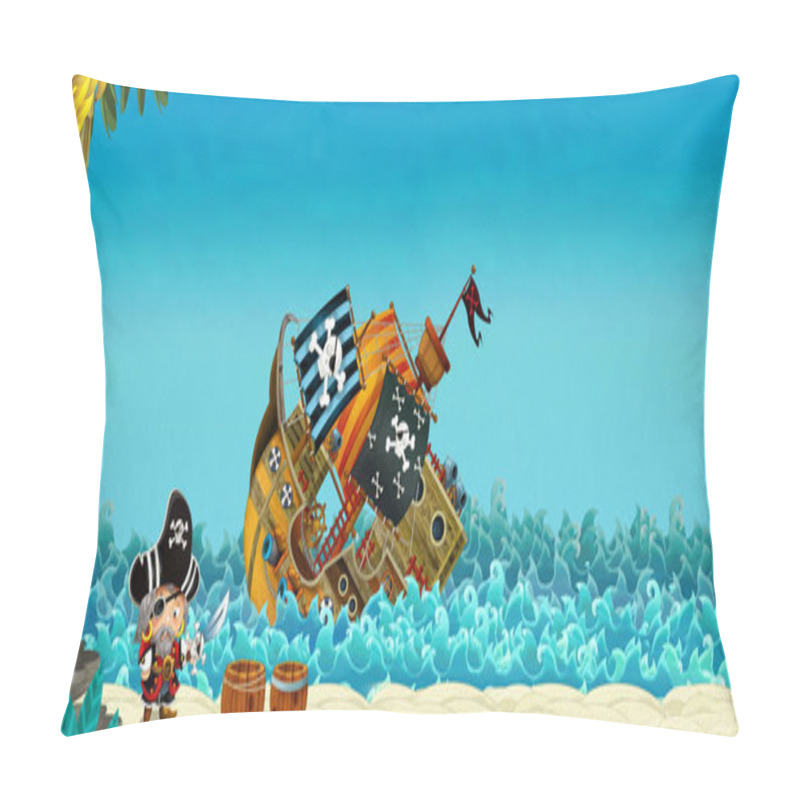 Personality  Cartoon Scene With Pirates On The Sea Battle With Sinking Ship - Illustration For The Children Pillow Covers