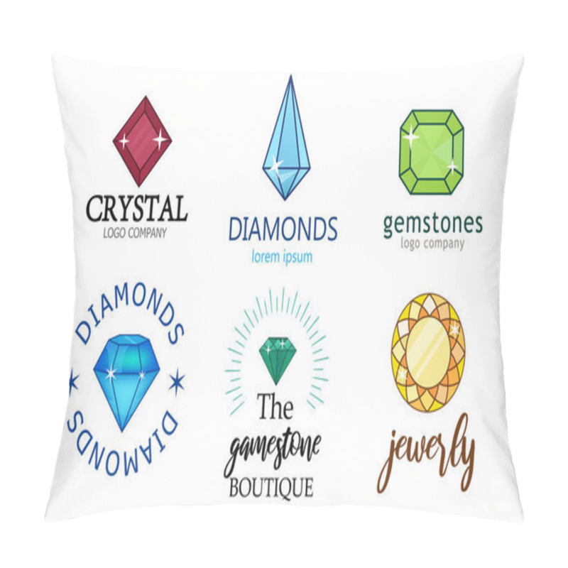 Personality  Set Of Crystal Gemstones, Jewelry And Diamonds Companies Drawings And Lettering Pillow Covers