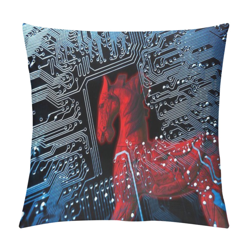 Personality  Trojan Horse On Blue Computer Circuit Board Pillow Covers