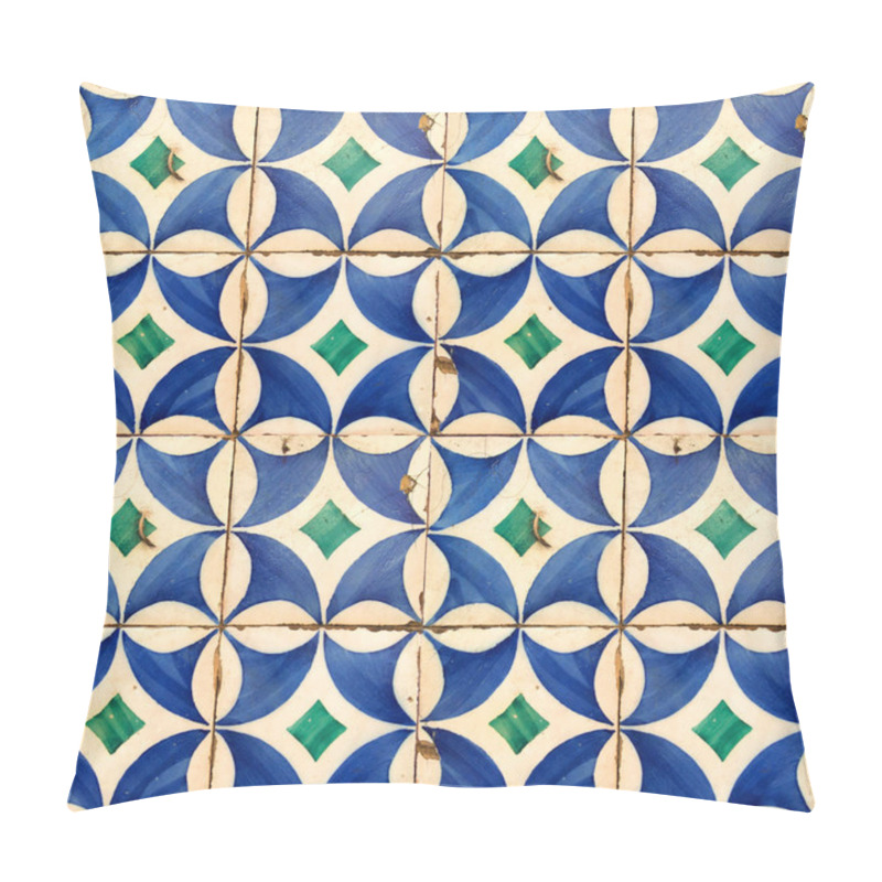 Personality  Photograph Of Traditional Portuguese Tiles In Blue And Green Pillow Covers