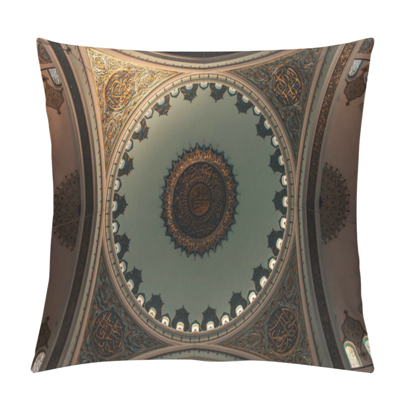 Personality  ISTANBUL, TURKEY - NOVEMBER 12, 2020: Bottom View Of Arch Ceiling Of Mihrimah Sultan Mosque Pillow Covers