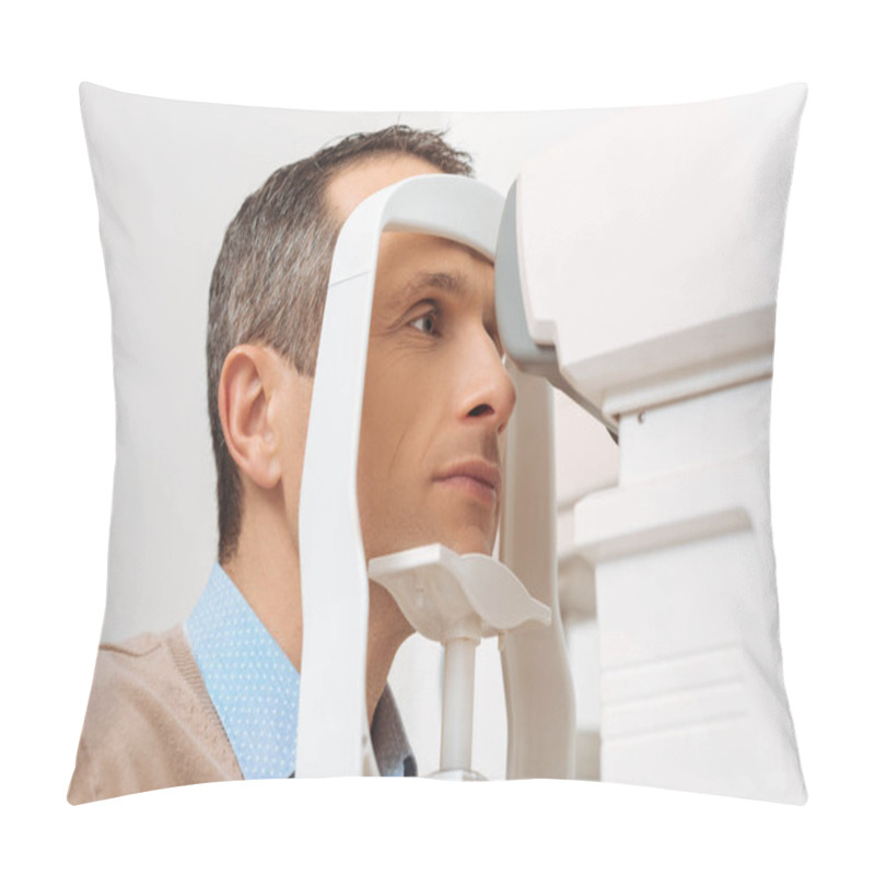 Personality  Side View Of Patient Getting Eye Checked In Clinic Pillow Covers